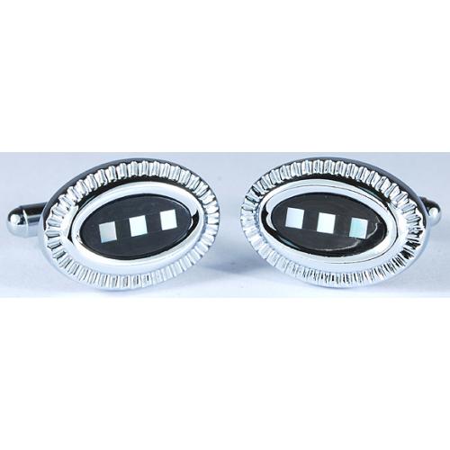 Fratello Silver Plated Oval Cufflinks Set With Black Enamel Bubble Window CL013